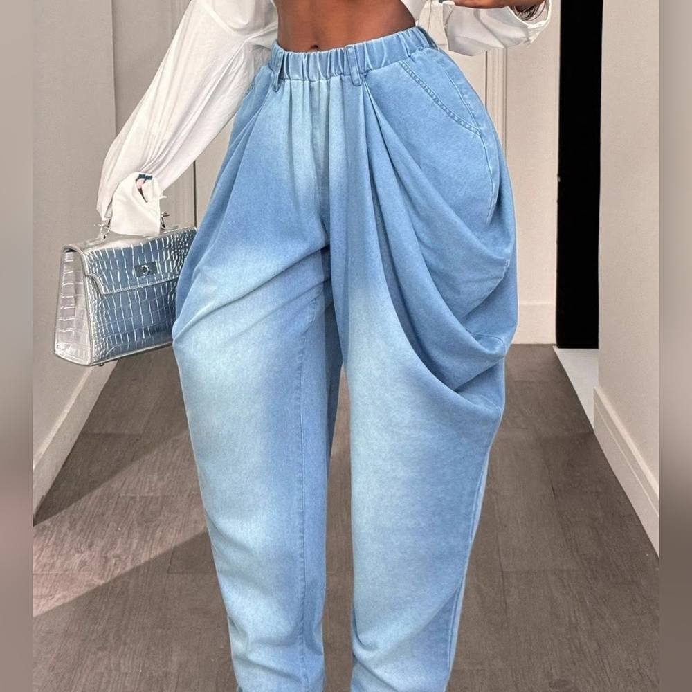 Stylish Ruched Blue Jeans - Picture 5 of 7
